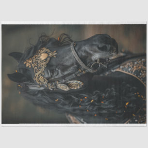 Papier Mousseline Decoupage Horse Black Nobility Golden Adornments