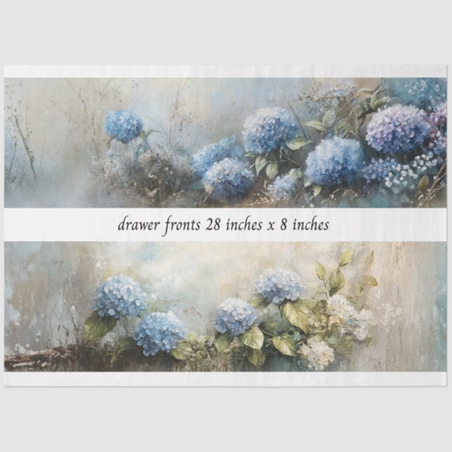 Papier Mousseline Decoupage Hydrangea Flowers Drawer Fronts 29x8  (Recto)