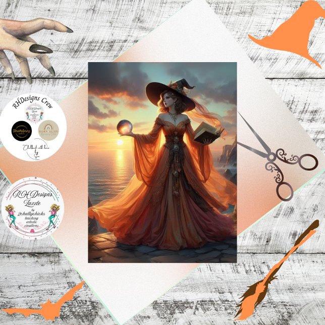 Papier Mousseline Découpage Imaginaire Sorcière Fiery Gown & Orb (Créateur téléchargé)