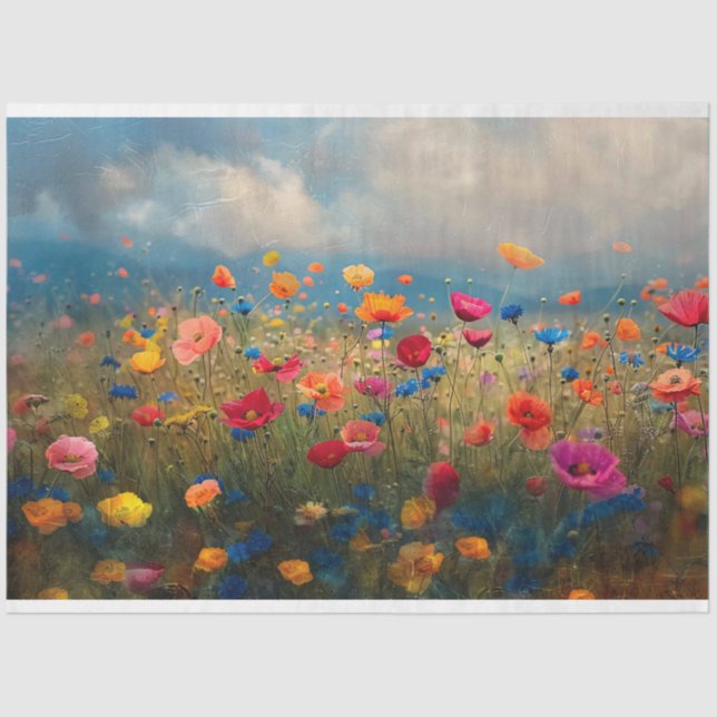 Papier Mousseline Découpage impressionniste Fleur sauvage vibrante (Recto)