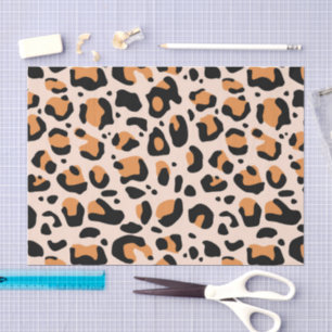 Papier Mousseline Découpage imprimé léopard funky noir orange