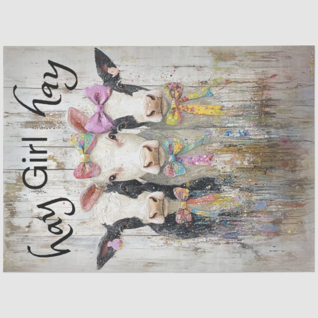 Papier Mousseline Découpage Jersey Whimsical Calves Hay Girl Hay (Recto)