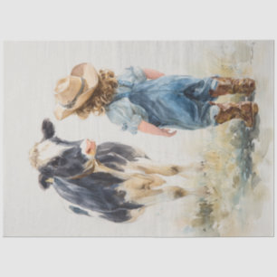 Papier Mousseline Découpage La vache et la fille Lil parlent sur le
