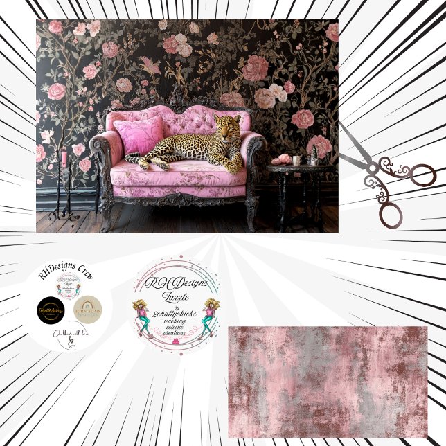Papier Mousseline Decoupage Landscape Leopard Pink Sofa Floral (Créateur téléchargé)
