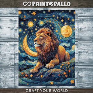 Papier Mousseline Découpage - Le lion dans un monde Van Gogh -
