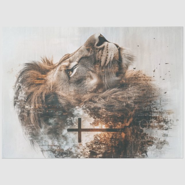Papier Mousseline Découpage Lion majestueux & Croix (Recto)
