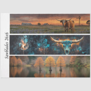 Papier Mousseline Decoupage Longhorns Bleuets Arbres Scies à main