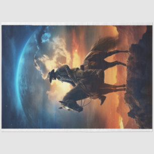 Papier Mousseline Découpage Lune de montagne Cowboy dans le ciel