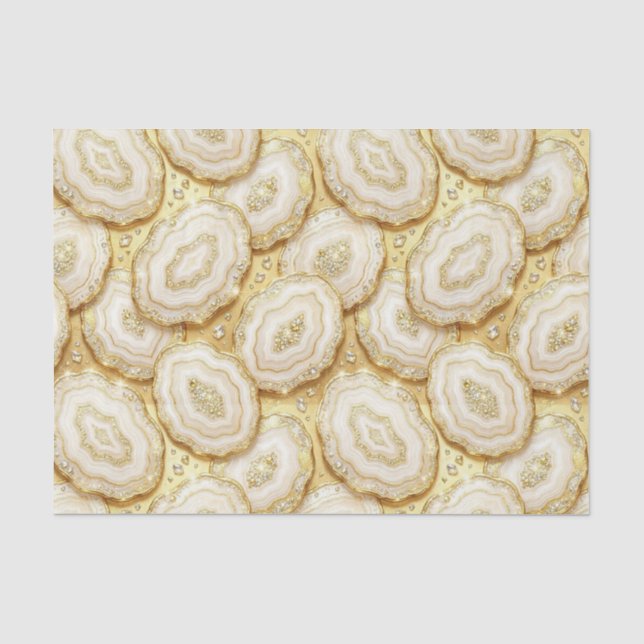 Papier Mousseline Découpage Luxueux | Géode d'agate blanche et or (Recto)