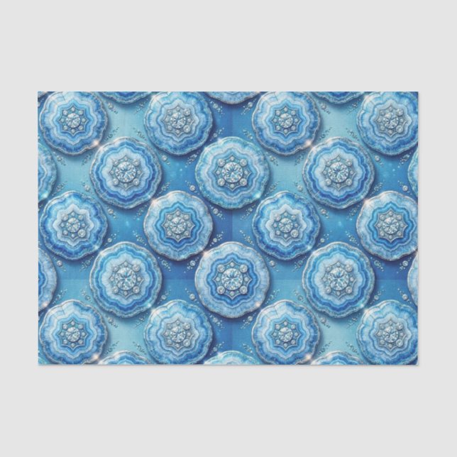 Papier Mousseline Découpage Luxueux | Géode d'agate Bleu Océan + Or (Recto)