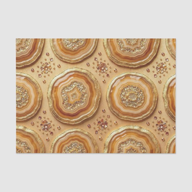 Papier Mousseline Découpage Luxueux | Géode d'agate Camel + Or (Recto)