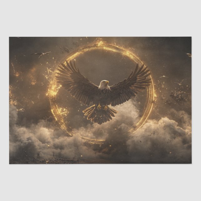 Papier Mousseline Découpage Majestic Aigle Golden Ring Flying (Recto)