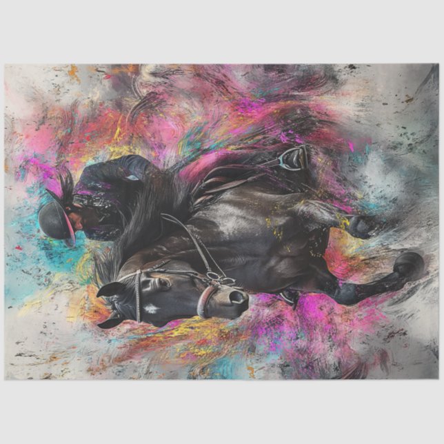 Papier Mousseline Découpage Majestic Black Horse & Rider Vibrant (Recto)