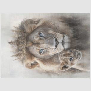 Papier Mousseline Découpage Majestic Lion & Cub Couronne ornée