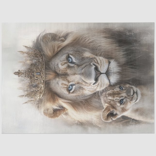 Papier Mousseline Découpage Majestic Lion & Cub Couronne ornée (Recto)