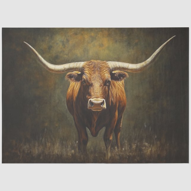 Papier Mousseline Découpage Majestic Longhorn Bull Red Brown (Recto)
