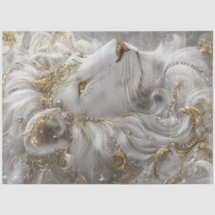 Papier Mousseline Découpage Majestic White Lion Or & Argent