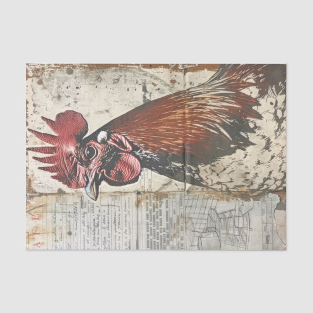 Papier Mousseline Découpage majestueuse du coq de poulet de ferme (Recto)