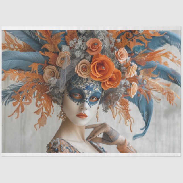 Papier Mousseline Découpage Mardi Gras Queen avec coiffure (Recto)