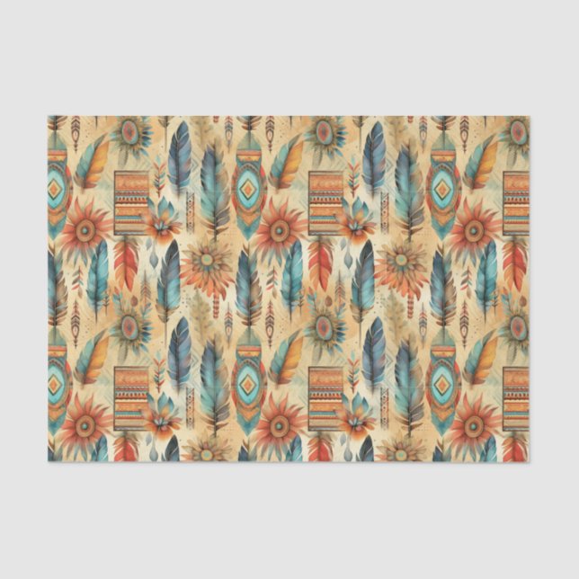 Papier Mousseline Découpage motif cool Boho Ouest carrelé (Recto)