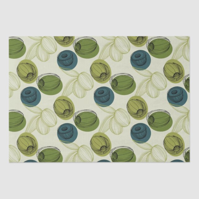 Papier Mousseline Découpage Motif Dessin d'Olive Vert (Recto)