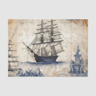 Papier Mousseline Découpage Nautique Bleu vintage
