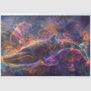 Papier Mousseline Découpage Neon Whale Art