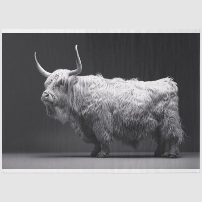Papier Mousseline Découpage noir et blanc de la vache Highland (Recto)