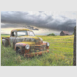 Papier Mousseline Découpage Nostalgale Rouille Camion Rouge Vielle g