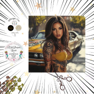 Papier Mousseline Découpage Nostalgale Voiture Muscle Belle Femmes