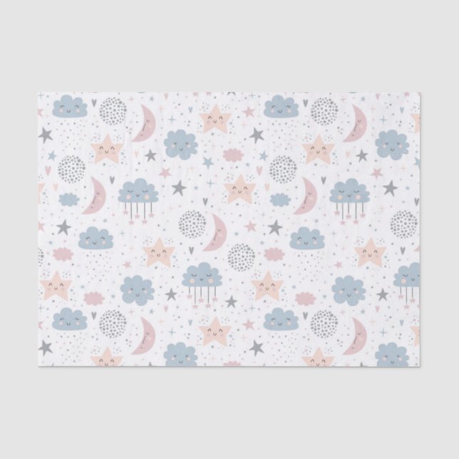 Papier Mousseline Découpage Nuages Lune Ciel étoilé Baby shower (Recto)