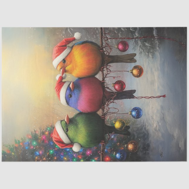 Papier Mousseline Découpage Oiseaux De Noël Sur Un Fil (Recto)