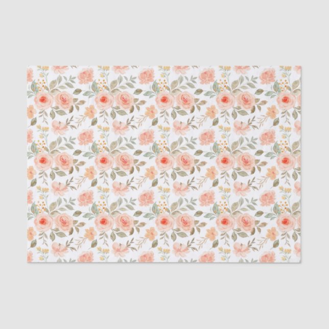 Papier Mousseline Découpage Orange Pêche Fleurs Florales (Recto)