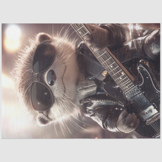 Papier Mousseline Découpage Otter Whimsical Jouer Guitare (Recto)