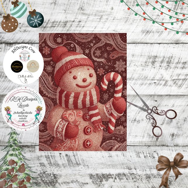 Papier Mousseline Découpage Pain d'épices Snowman Sucre de canne scè (Créateur téléchargé)