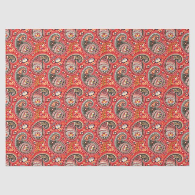 Papier Mousseline Découpage papier de tissus - Abstrait Paisley Red (Recto)