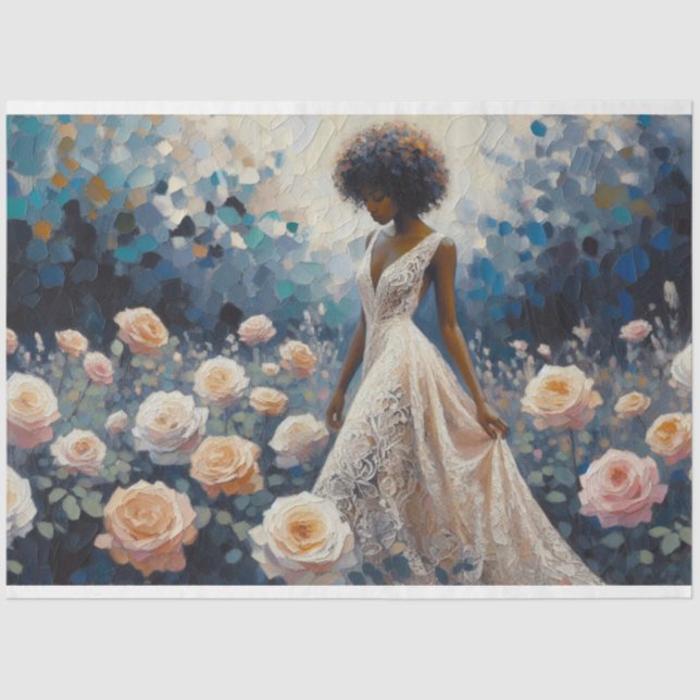 Papier Mousseline Découpage Papier Tissu Dame De Design Rose (Recto)