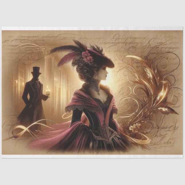 Papier Mousseline Découpage Papier Tissu Gothique Victorienne Lady (Recto)