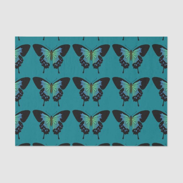 Papier Mousseline Découpage papillon turquoise (Recto)