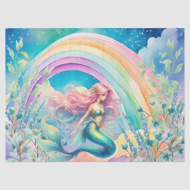Papier Mousseline Découpage Pastel Rainbow & Mermaid (Recto)