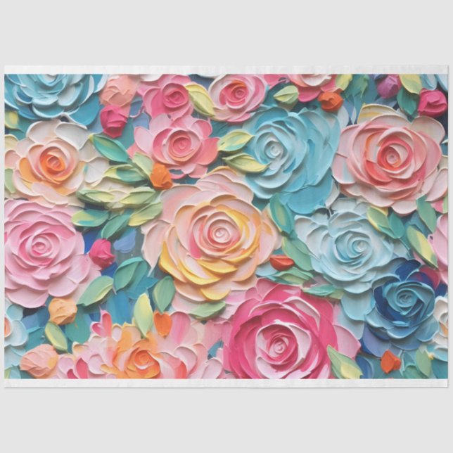 Papier Mousseline Découpage Pastel Watercolor Roses Abstraits (Recto)