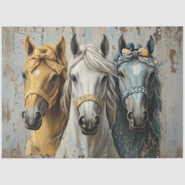 Papier Mousseline Découpage Pays Élégance Chevaux Vaches et Harnais (Recto)