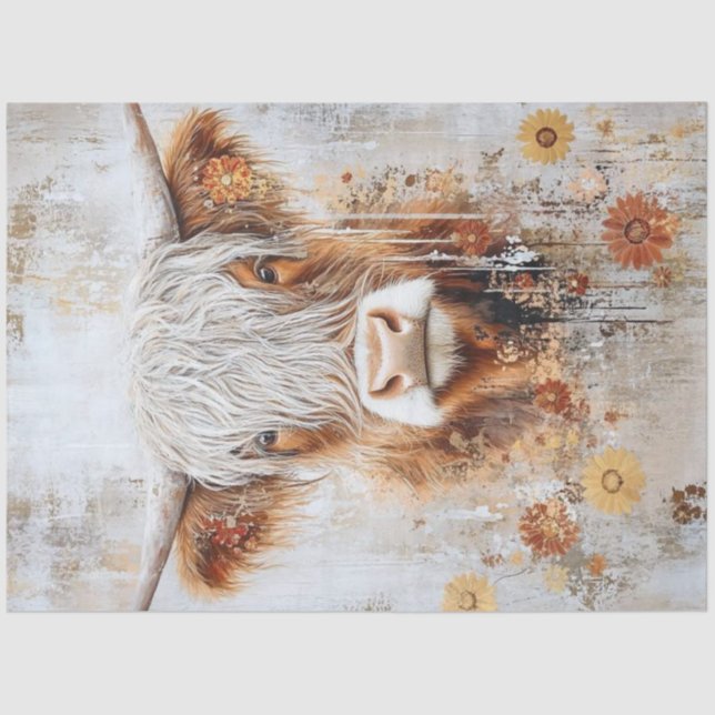 Papier Mousseline Découpage Peinture Artistique Huile Vache Highland (Recto)