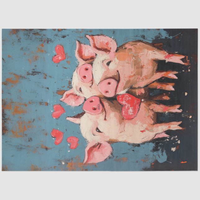 Papier Mousseline Découpage Peinture Whimsical Valentine 3 Cochons (Recto)