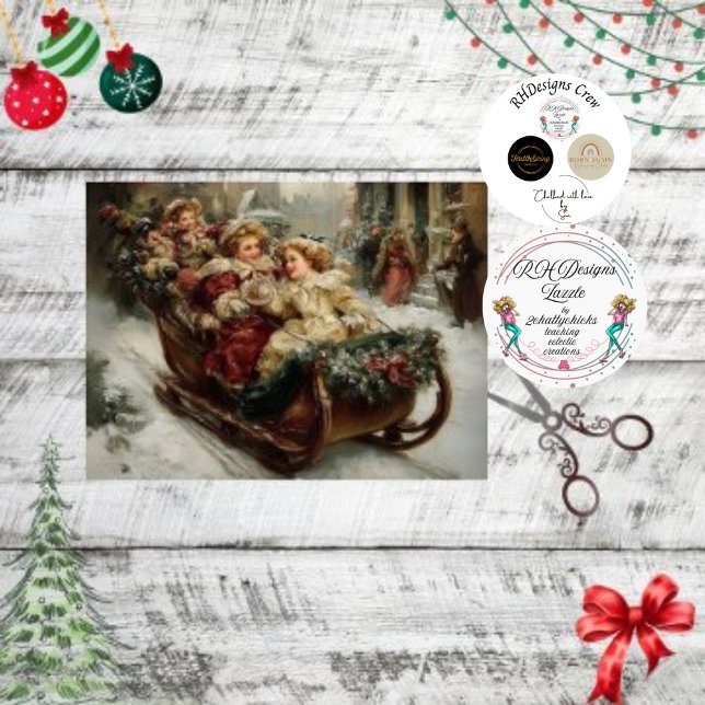 Papier Mousseline Découpage Père Noël Hiver Sleigh Ride Scène (Créateur téléchargé)