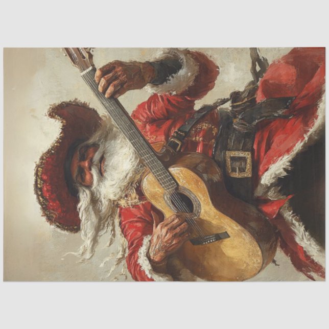 Papier Mousseline Découpage Père Noël Mexicaine Jouer de la guitare (Recto)