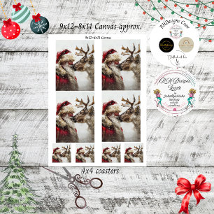 Papier Mousseline Decoupage Père Noël nostalgique Rudolph Baiser 