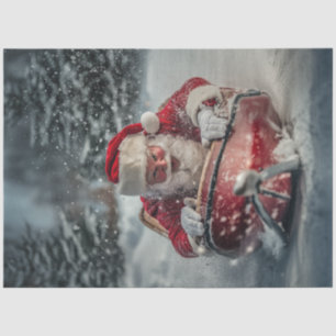 Papier Mousseline Découpage Père Noël Rire Riding Sled Sur Montagne