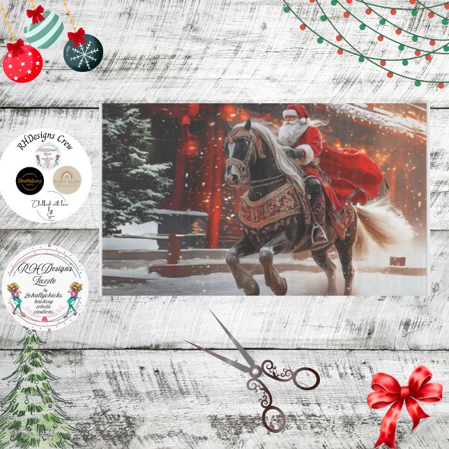 Papier Mousseline Découpage Père Noël Whimsical sur un Stallion Midn (Créateur téléchargé)