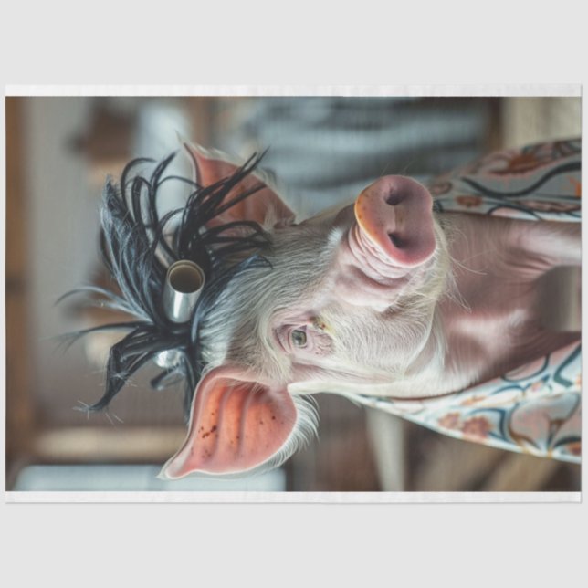 Papier Mousseline Découpage Pig Penelope au Salon (Recto)